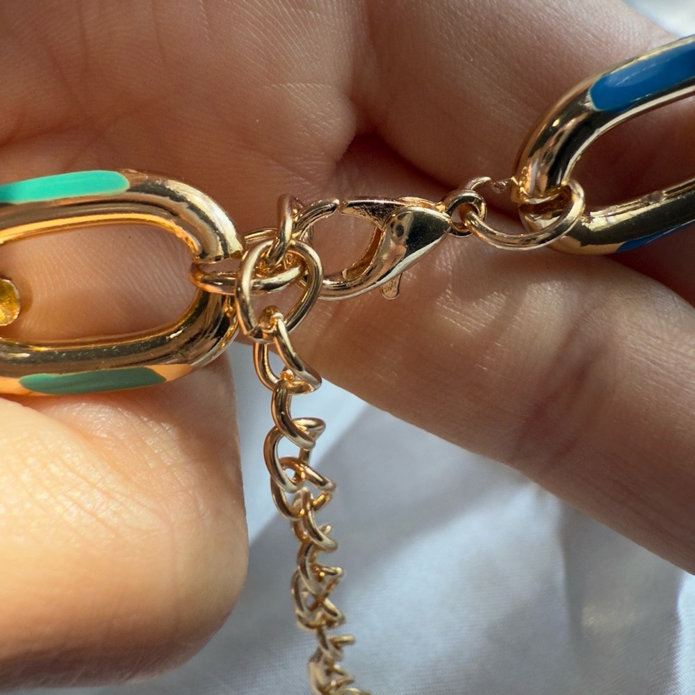 New! Women’s Free people Multicolor Gold Chain Necklace and Bracelet Set - Picture 10 of 17